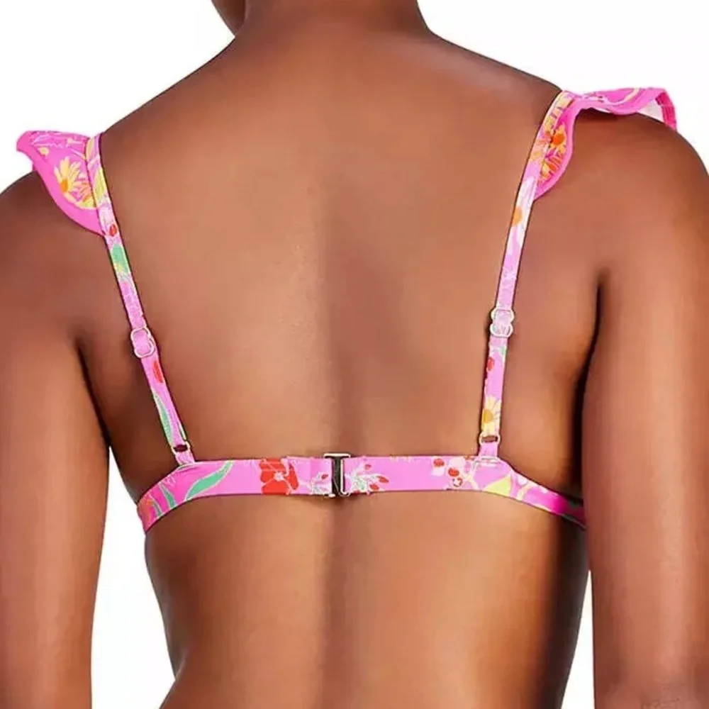 Kate Spade New York‎ L67756 Rooftop Garden Ruffled-V-Neck Bikini Top Pink NWT